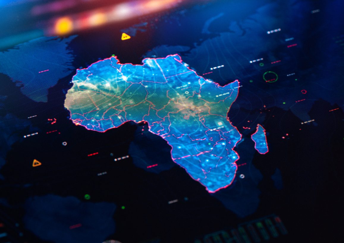Map of Africa on digital pixelated display